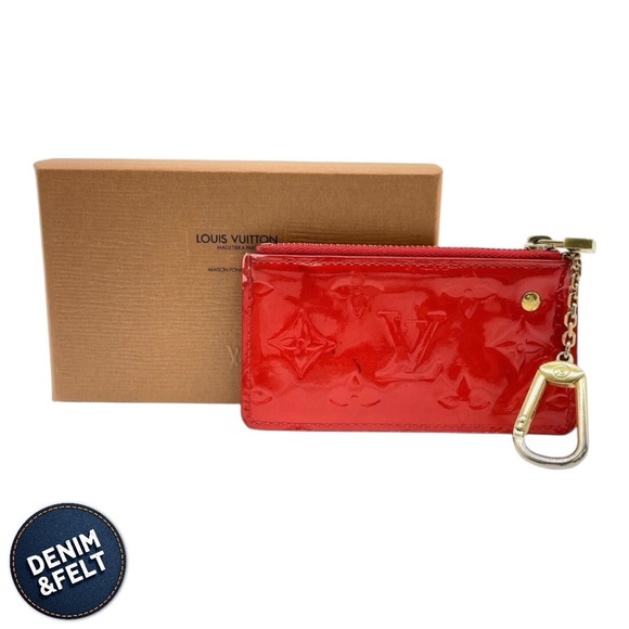 LOUIS VUITTON Red Pomme D'Amour Monogram Vernis Pochette Cles Key/Change Holder